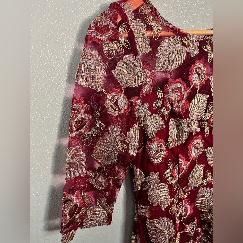 Maniju Elegant Red Floral Lace Dress - Picture 6 of 7